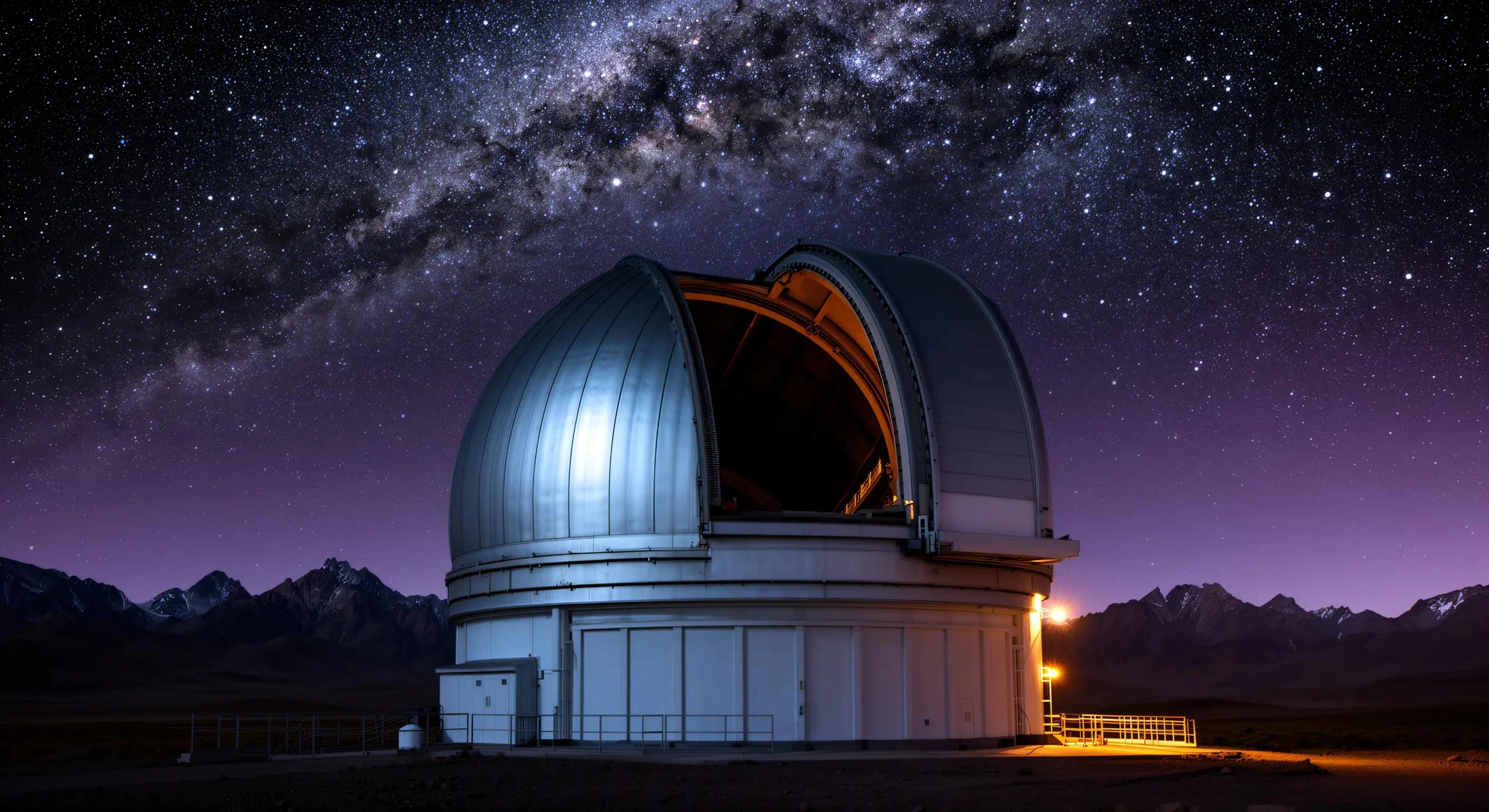 Astronomy observatory telescope beneath the Milky Way on a clear starry night